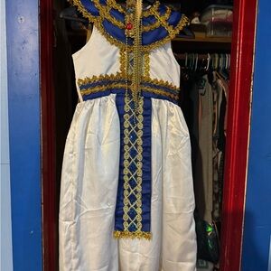 Cleopatra - Elegant Blue and White Dress with Gold Accents